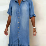 Van Delft Mode® | Comfortabele Denim Jurk met Flatterende Rimpeling