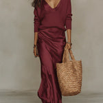 Elena | Midi Satin Dress with Included Sweater