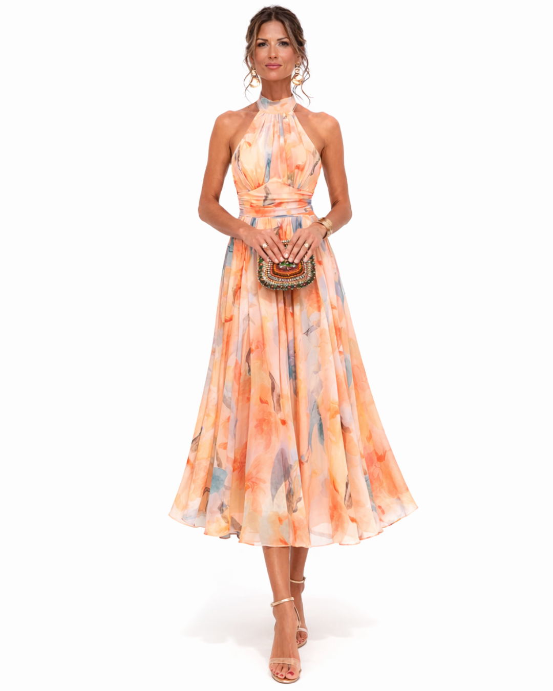 Aurora – Kleid mit Neckholder-Ausschnitt und Aquarell-Print