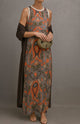 Élina | Ensemble robe longue imprimée avec gilet assorti