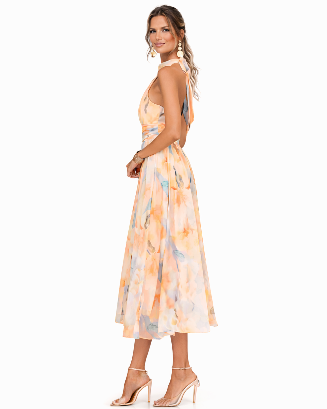 Aurora – Kleid mit Neckholder-Ausschnitt und Aquarell-Print
