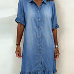 Van Delft Mode® | Comfortabele Denim Jurk met Flatterende Rimpeling