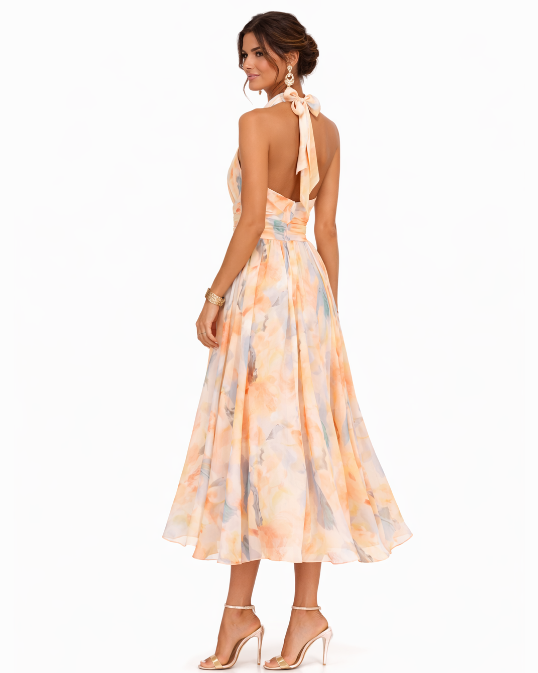 Aurora – Kleid mit Neckholder-Ausschnitt und Aquarell-Print
