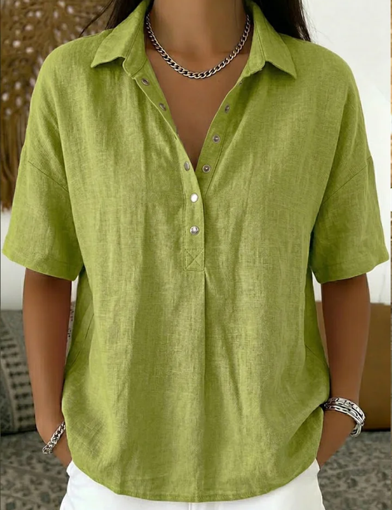 Van Delft Mode® | Blouse met kraag en knoopdetail (TIJDELIJK 1+1 GRATIS!)