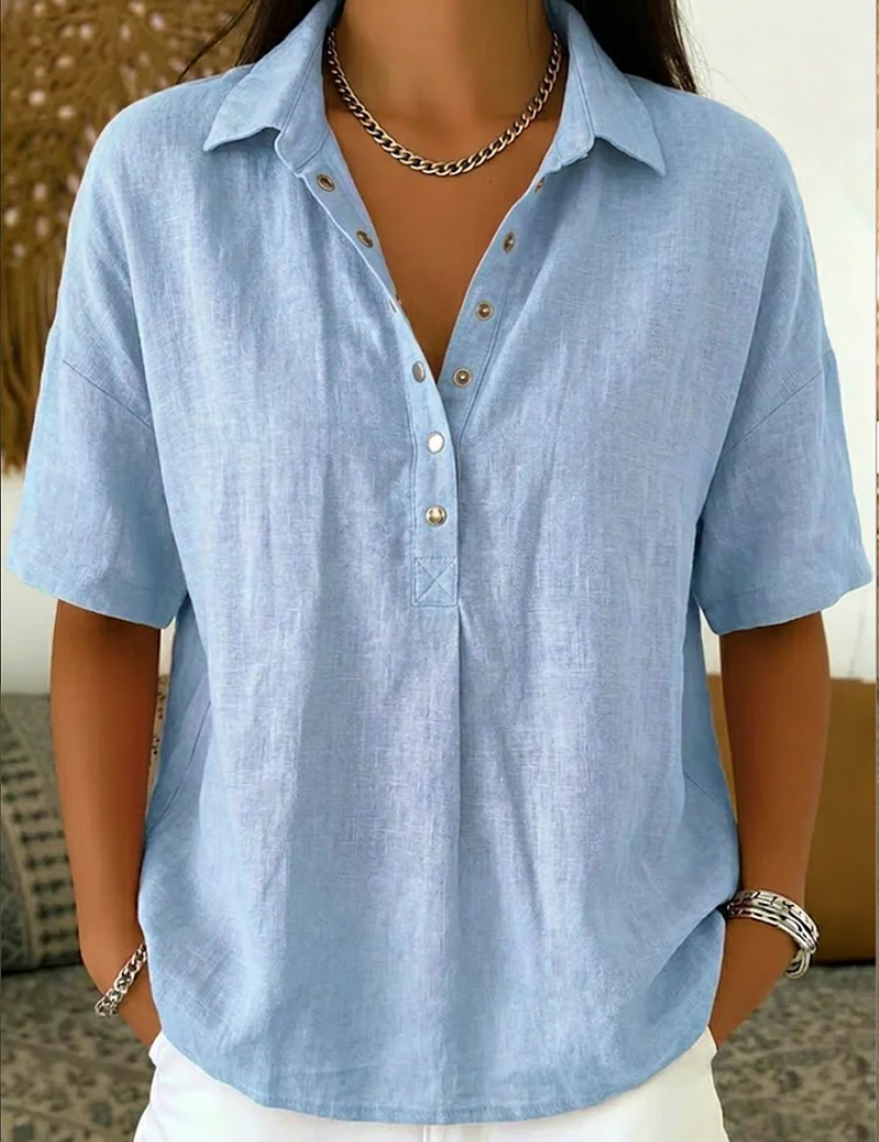 Van Delft Mode® | Blouse met kraag en knoopdetail (TIJDELIJK 1+1 GRATIS!)