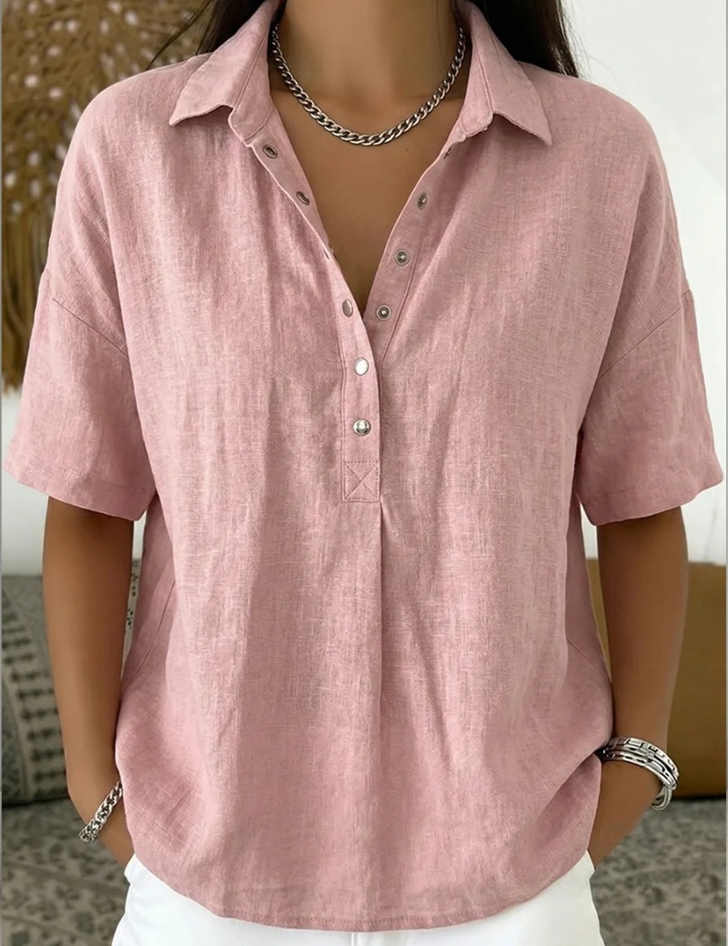 Van Delft Mode® | Blouse met kraag en knoopdetail (TIJDELIJK 1+1 GRATIS!)