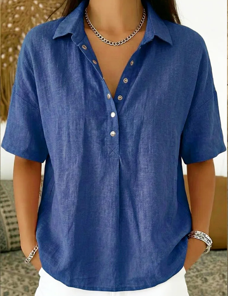 Van Delft Mode® | Blouse met kraag en knoopdetail (TIJDELIJK 1+1 GRATIS!)