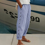 CAITLIN |PANTALÓN A RAYAS CON BOTONES ELEGANTES