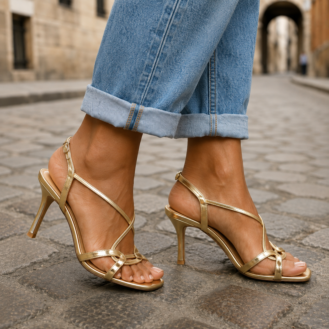 Valeria™ | Gold Heels Elegance Comfort