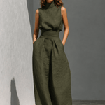 Maria - Completo di canotta e pantaloni larghi in cotone e lino minimalista per donna