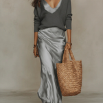 Elena | Midi Satin Dress with Included Sweater