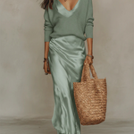 Elena | Midi Satin Dress with Included Sweater