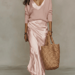 Elena | Abito Midi Satinato con Maglione Incluso