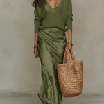 Elena | Midi Satin Dress with Included Sweater