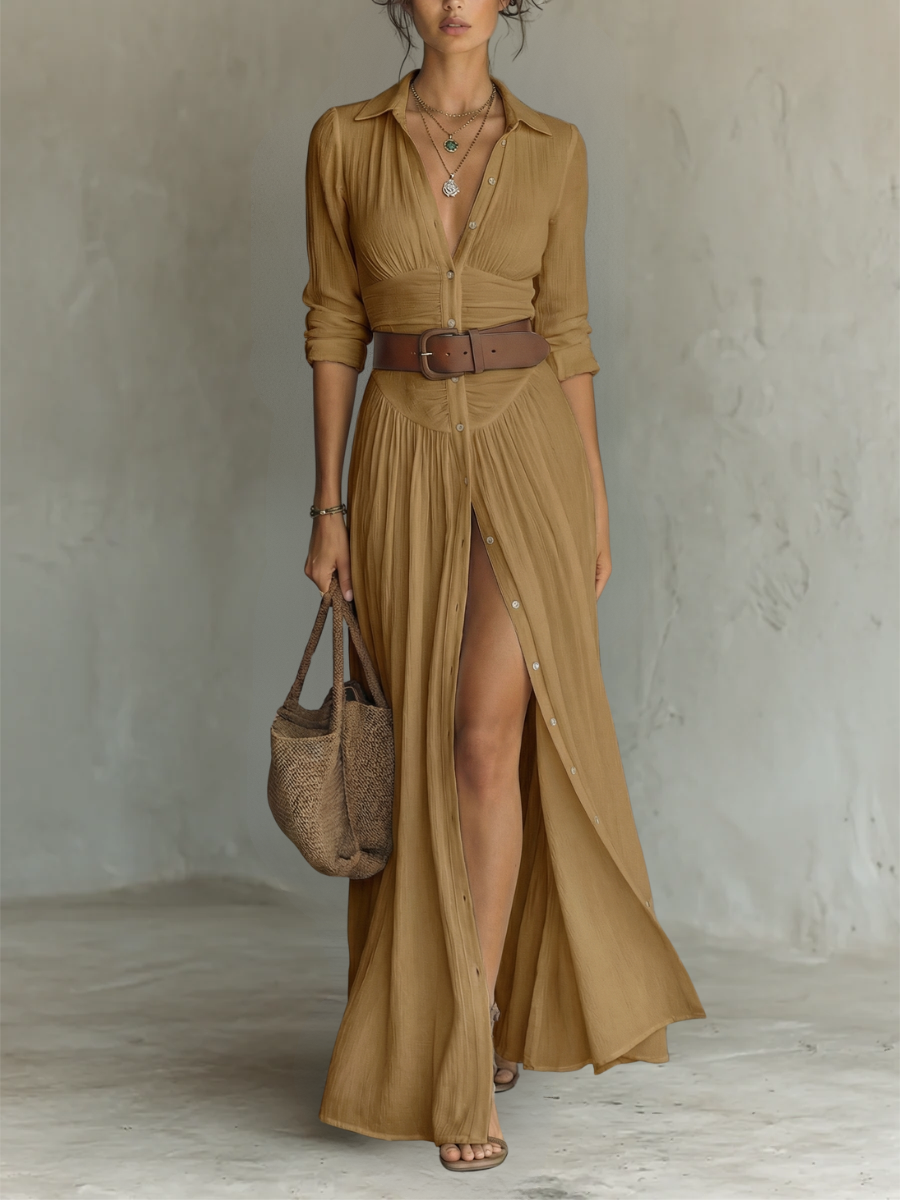 Willow Dress — Long Sleeve Maxi with Shirt Collar
