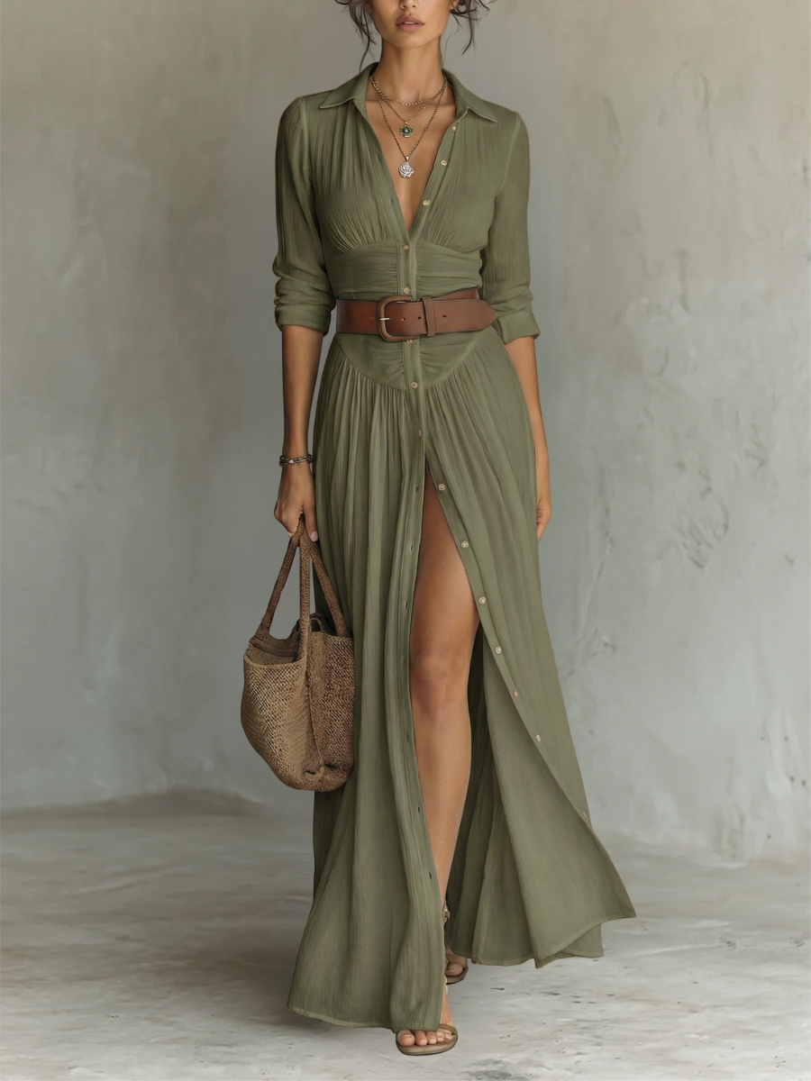 Willow Dress — Long Sleeve Maxi with Shirt Collar