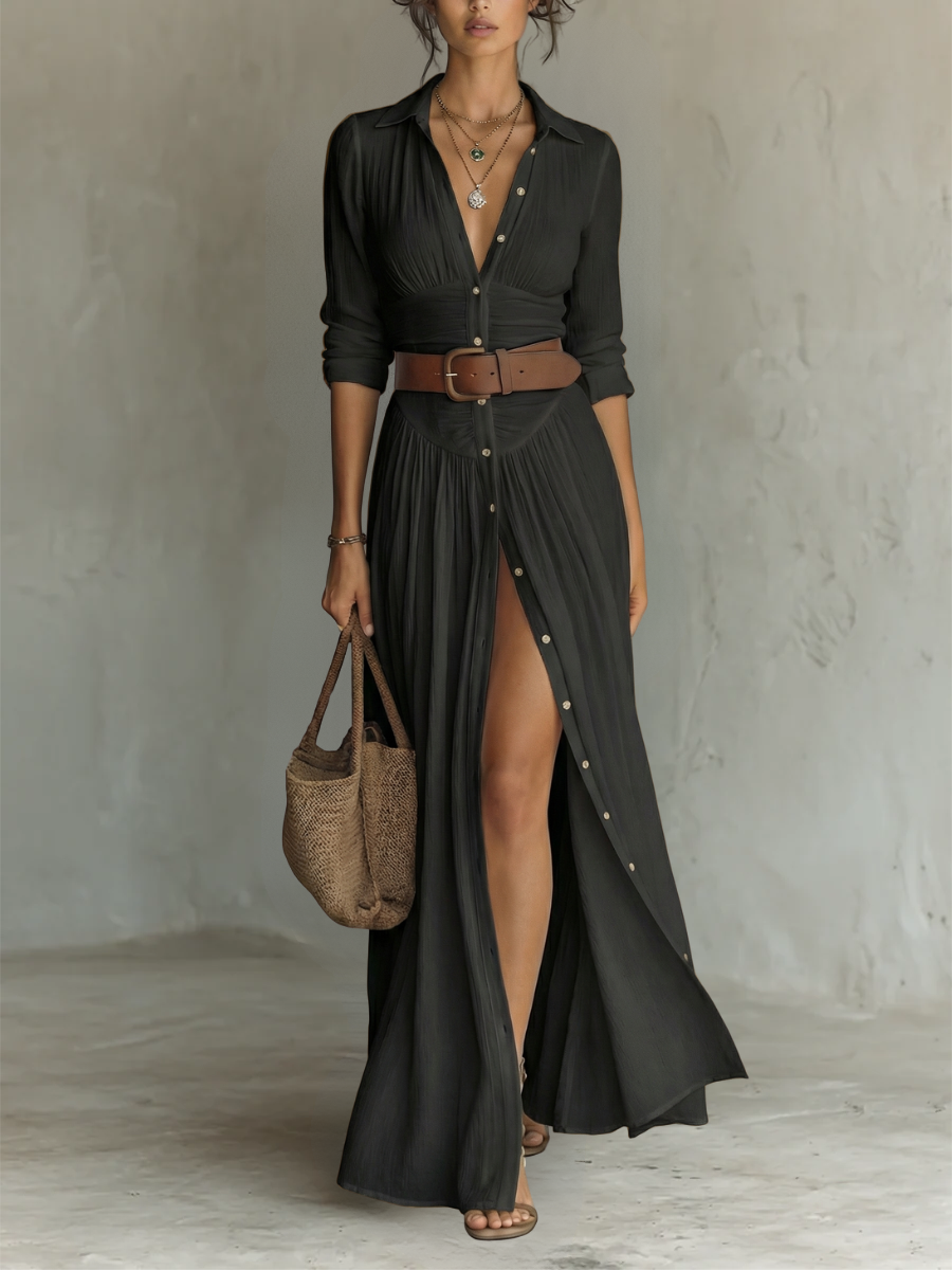 Willow Dress — Long Sleeve Maxi with Shirt Collar