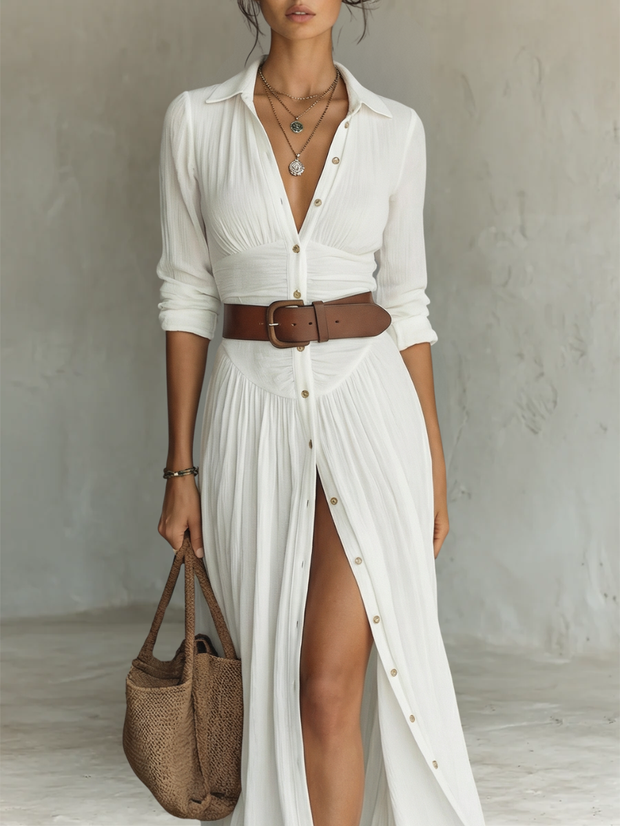 Willow Dress — Long Sleeve Maxi with Shirt Collar