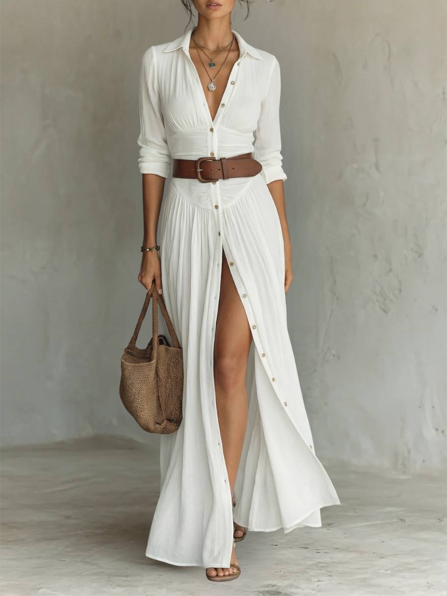 Willow Dress — Long Sleeve Maxi with Shirt Collar
