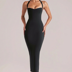 Clara | Halter Sweetheart Midi Sculpting with Fluted Hem Dress