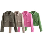 HH Jacken Für Frauen Herbst Fashion Solid Front Taschen Taste Langarm Jacke Elegante Frau Casual Oberbekleidung Mantel