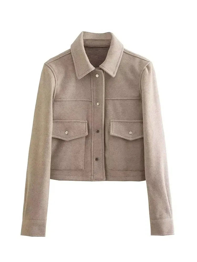 HH Jacken Für Frauen Herbst Fashion Solid Front Taschen Taste Langarm Jacke Elegante Frau Casual Oberbekleidung Mantel