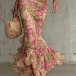 Fiora - Long dress with vintage rose print and puff sleeves
