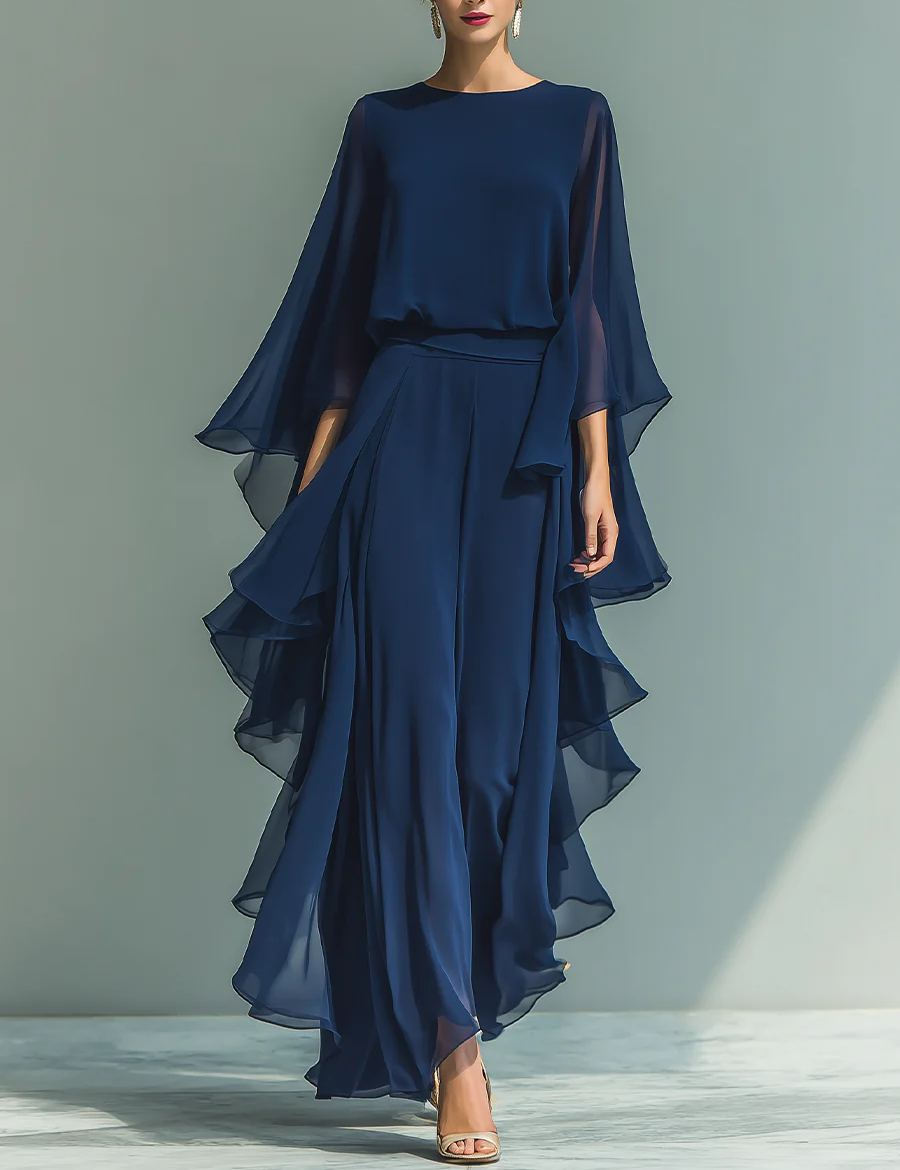 Aurora | Completo Elegante in Chiffon con Volant