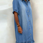Van Delft Mode® | Comfortabele Denim Jurk met Flatterende Rimpeling