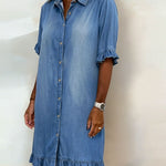 Van Delft Mode® | Comfortabele Denim Jurk met Flatterende Rimpeling
