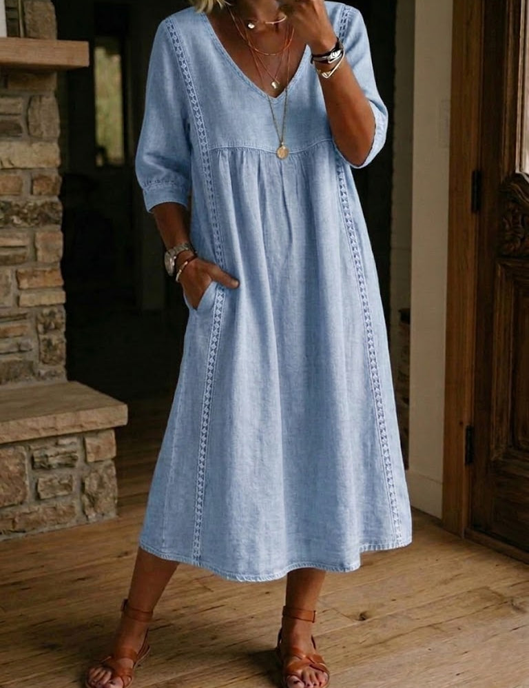 Aurélie | Robe Ample Lin Et Coton À Dentelle