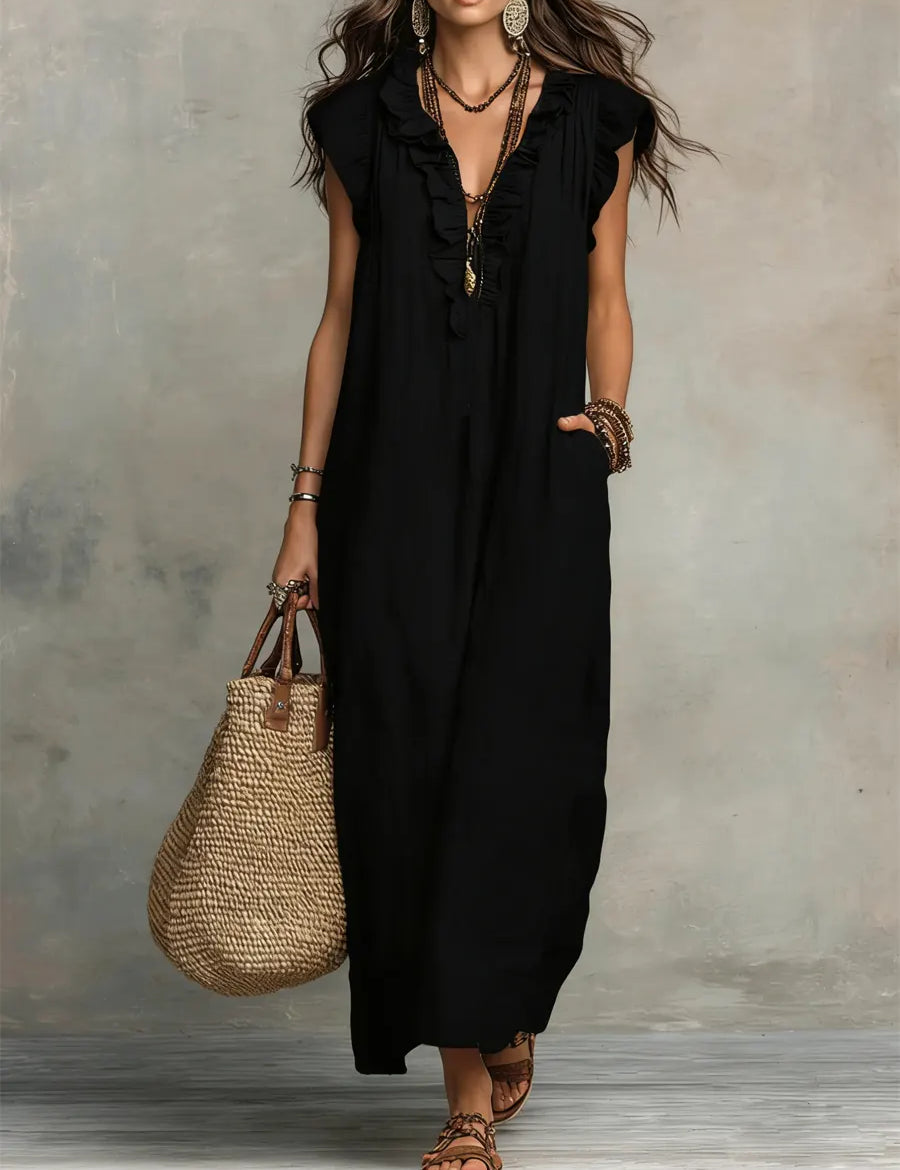 Emma | Langes Kleid im Boho-Stil aus Leinen und Baumwolle