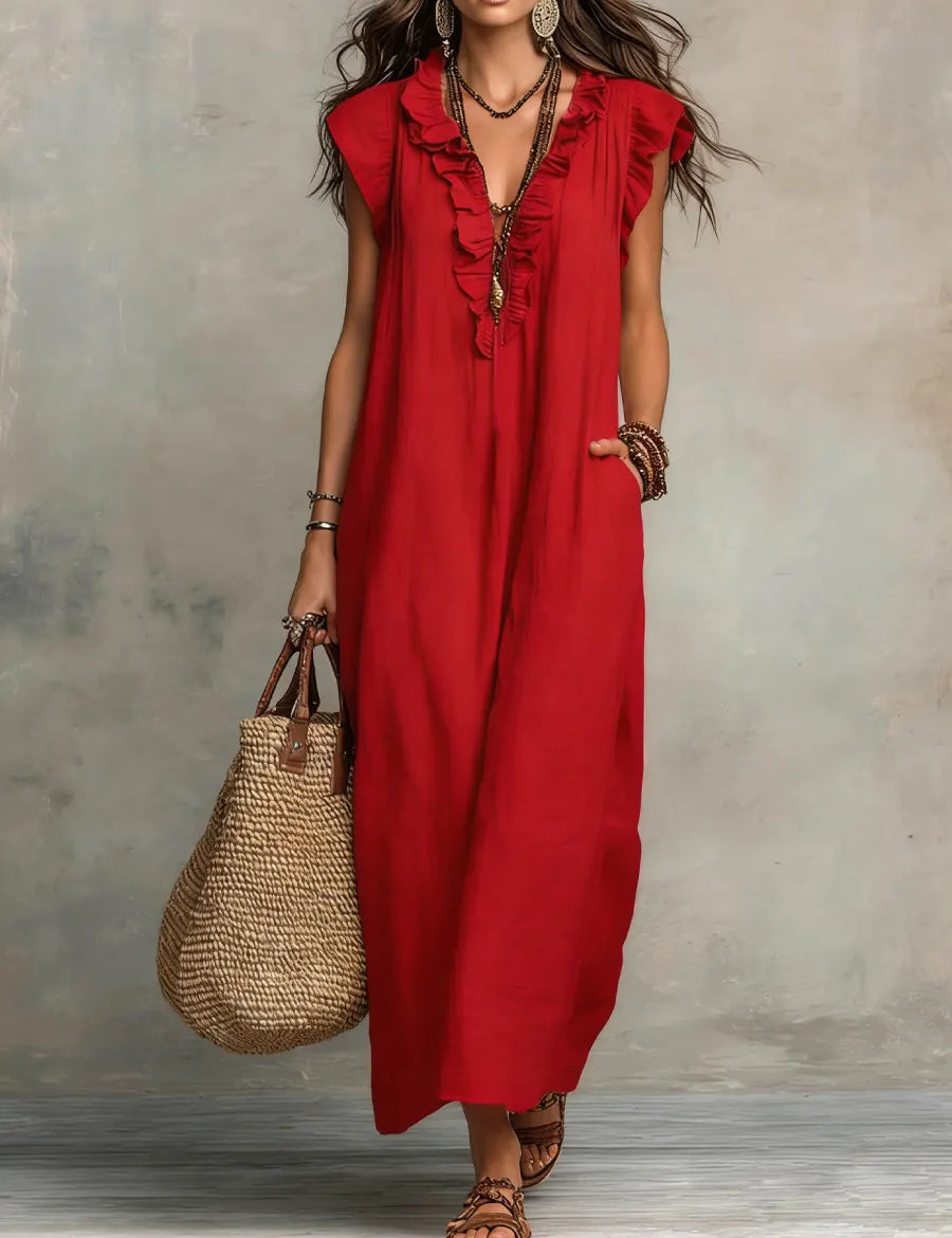 Emma | Langes Kleid im Boho-Stil aus Leinen und Baumwolle
