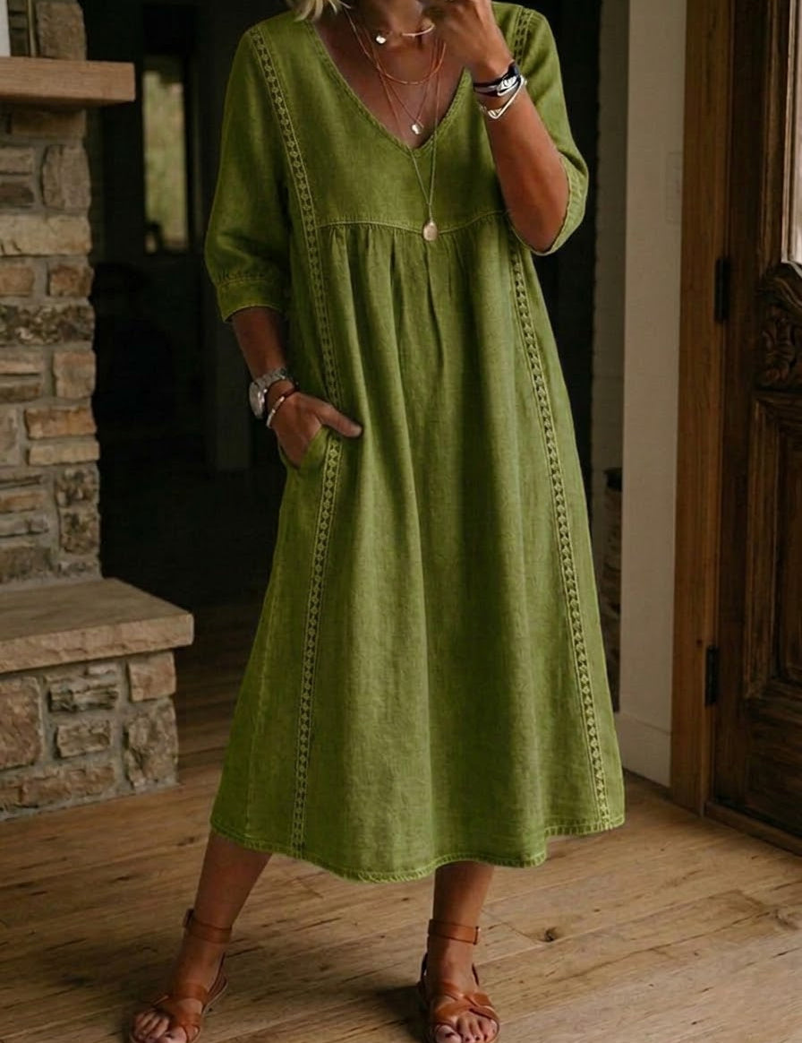 Aurélie | Robe Ample Lin Et Coton À Dentelle
