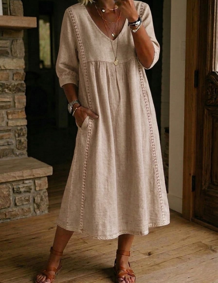 Aurélie | Robe Ample Lin Et Coton À Dentelle