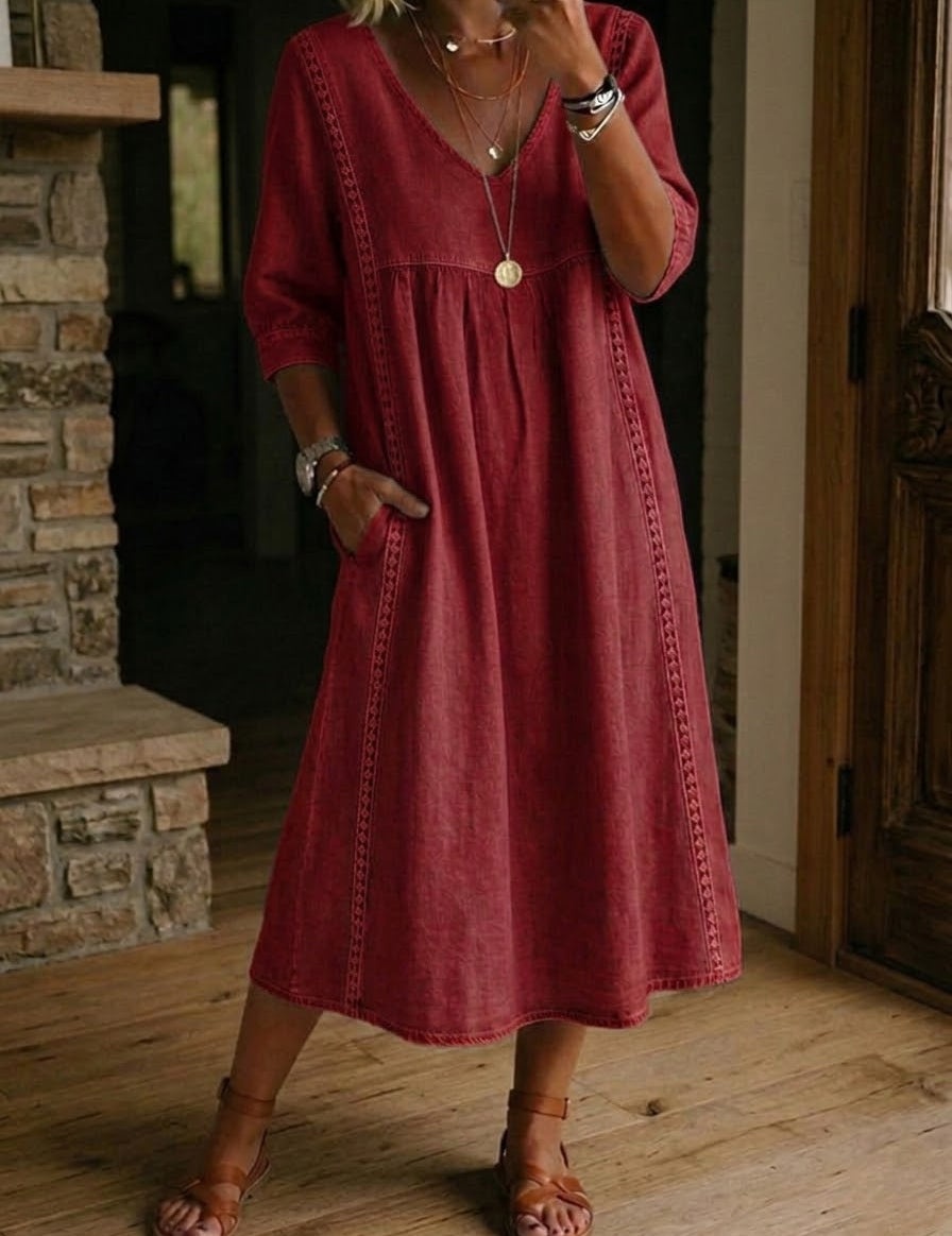 Aurélie | Robe Ample Lin Et Coton À Dentelle
