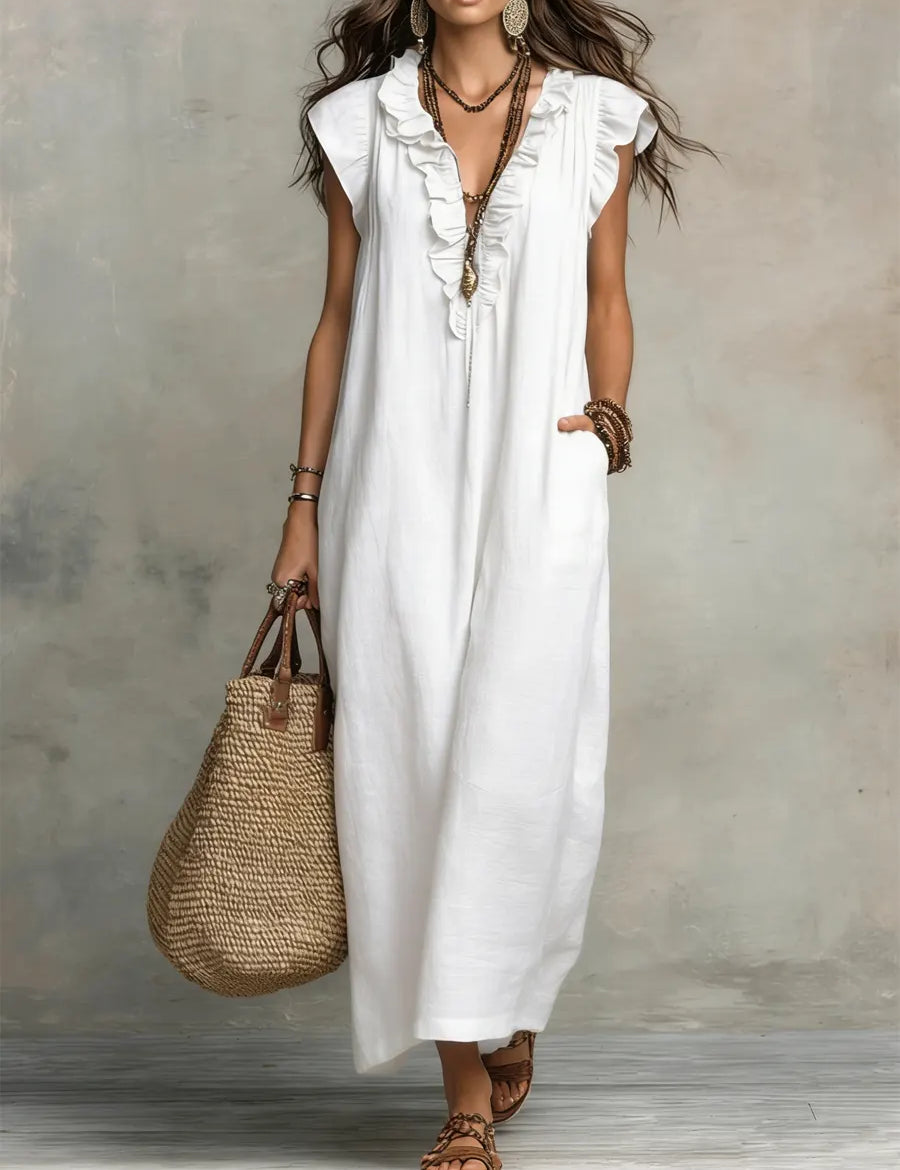 Emma | Langes Kleid im Boho-Stil aus Leinen und Baumwolle