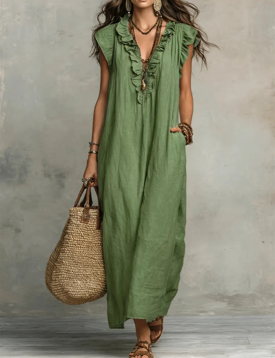 Emma | Langes Kleid im Boho-Stil aus Leinen und Baumwolle