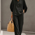 Mariel | Cotton Linen Batwing Sleeve Wide Leg Pants Set