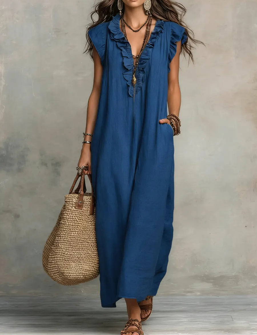 Camélia | Robe Longue Bohème En Lin Et Coton