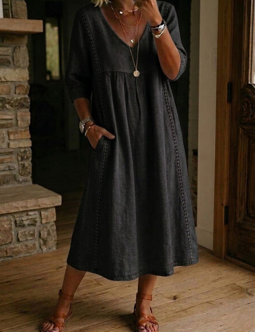 Aurélie | Robe Ample Lin Et Coton À Dentelle