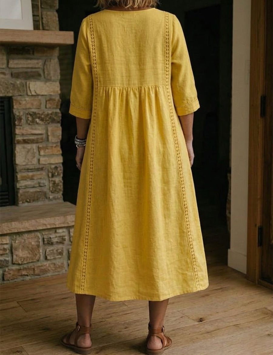Aurélie | Robe Ample Lin Et Coton À Dentelle