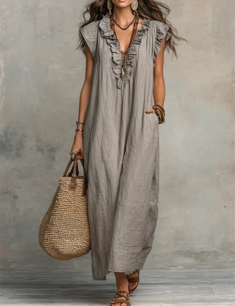 Camélia | Robe Longue Bohème En Lin Et Coton