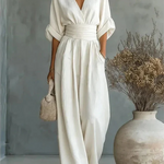Daniela - Mono elegante de escote en V y pierna ancha