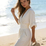 Daniela - Mono elegante de escote en V y pierna ancha