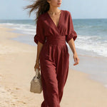Daniela - Mono elegante de escote en V y pierna ancha